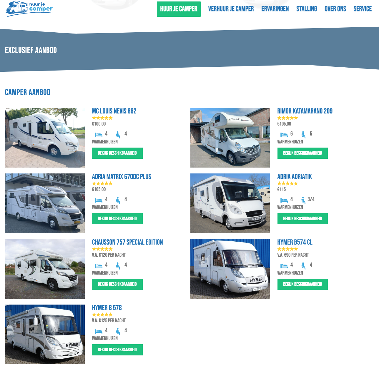Schermafbeelding van de website van Huur je Camper, deel 2