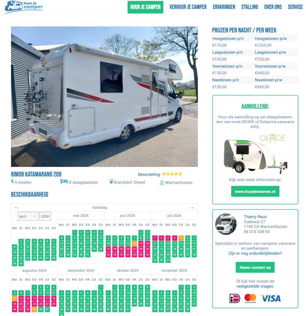 Schermafbeelding van de website van Huur je Camper, deel 3