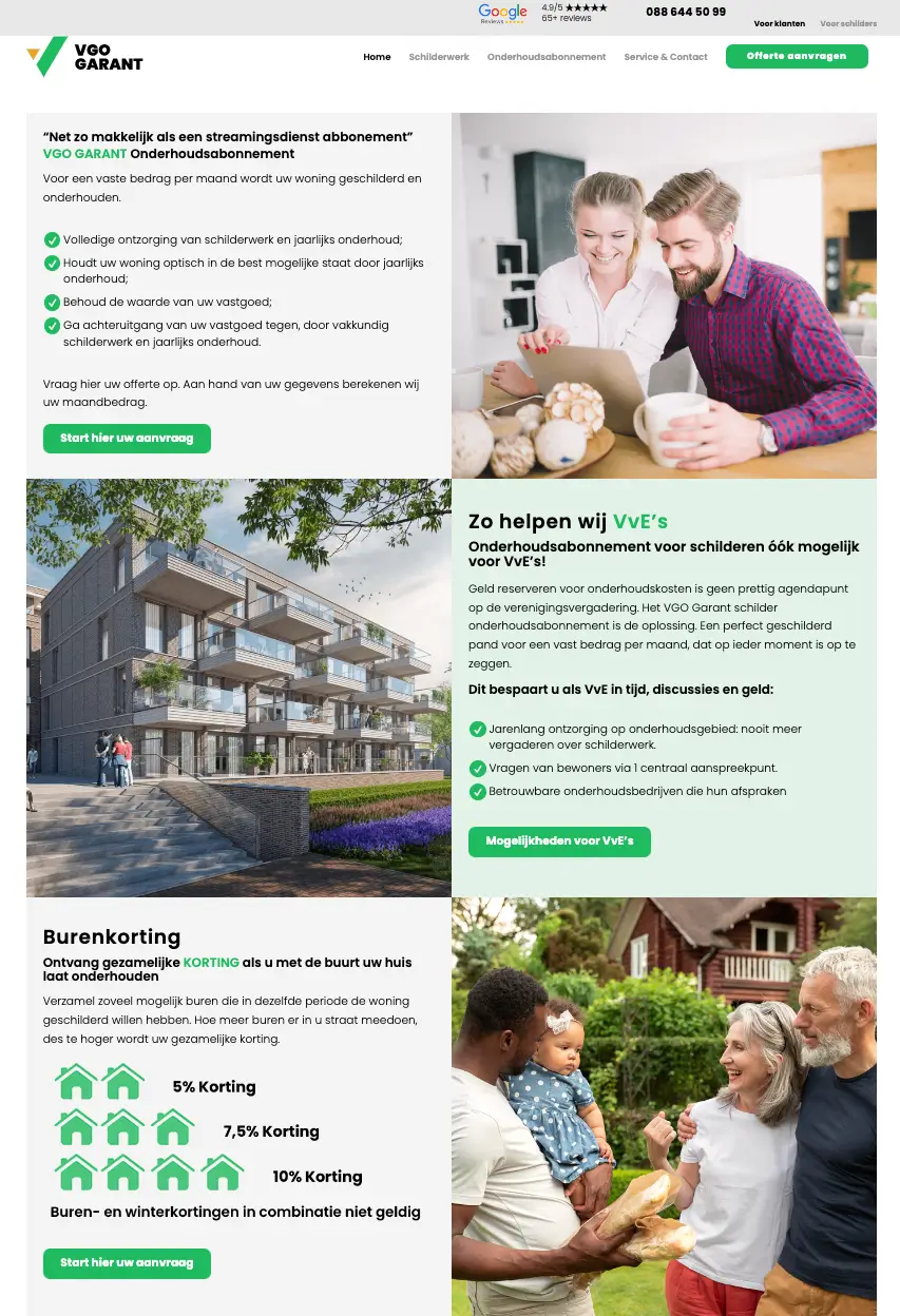 Schermafbeelding van de website van VGO Garant, deel 1