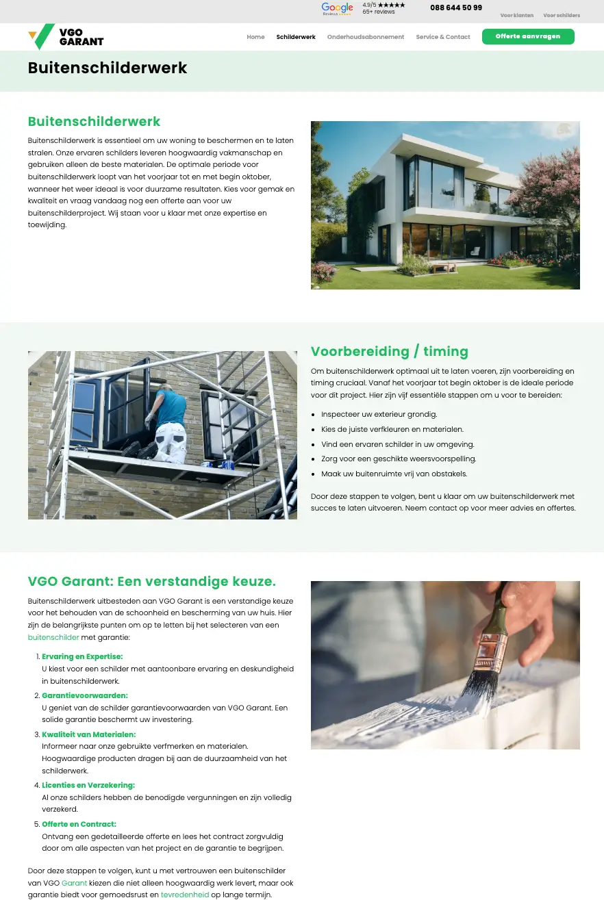Schermafbeelding van de website van VGO Garant, deel 2
