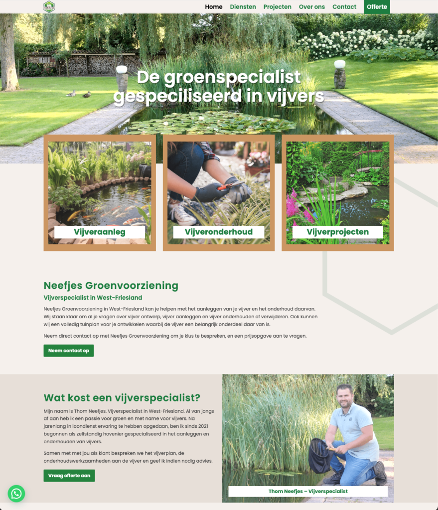Schermafbeelding van de website van Neefjes Groenvoorziening