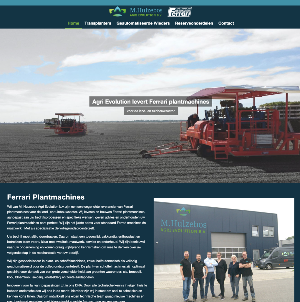 Schermafbeelding van de website van Agri Evolution