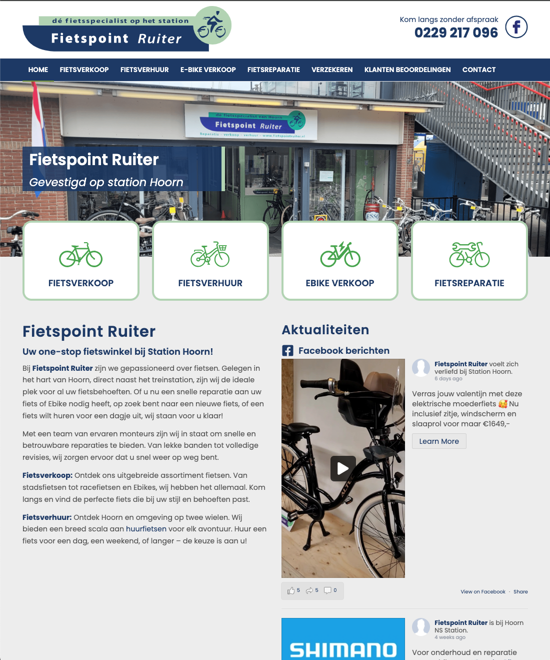 Schermafbeelding van de website van Fietspoint Ruiter, deel 1