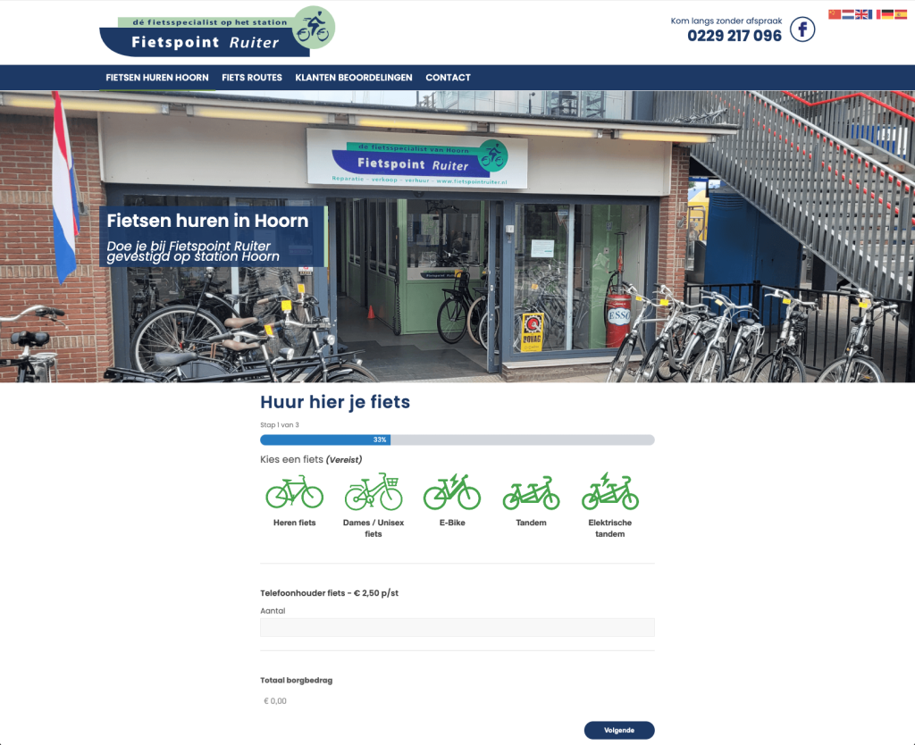 Schermafbeelding van de website van Fietspoint Ruiter, deel 2