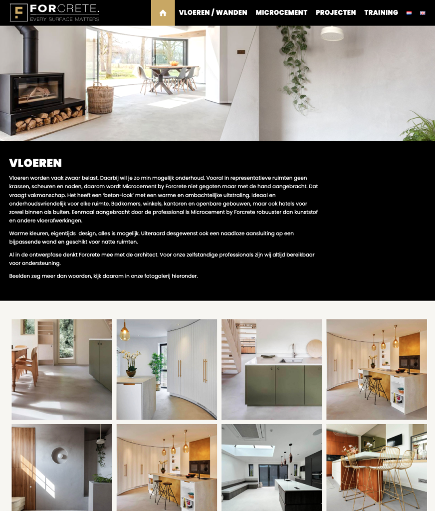 Schermafbeelding van de website van Forecrete Europe, deel 1