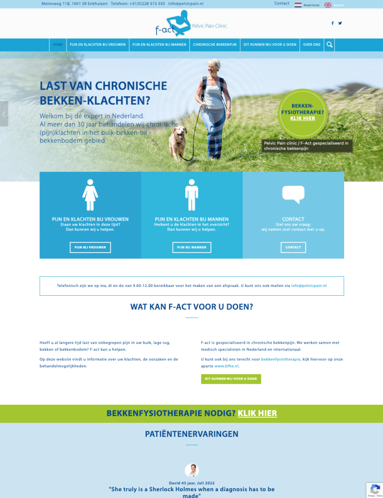 Schermafbeelding van de website van Pelvic Pain F-act, deel 2