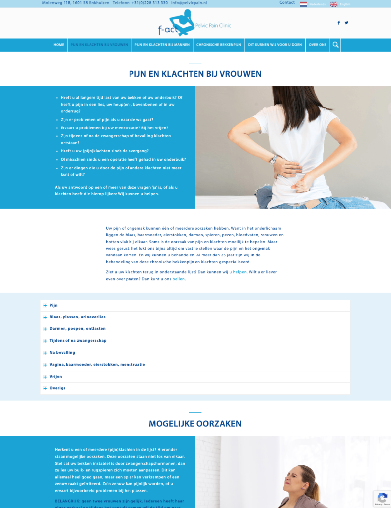 Schermafbeelding van de website van Pelvic Pain F-act, deel 1