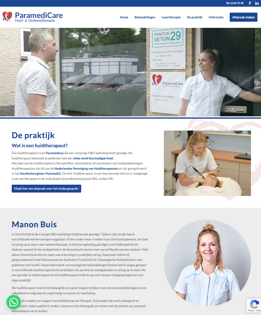 Schermafbeelding van de website van ParamediCare Huid- & Oedeemtherapie, deel 2