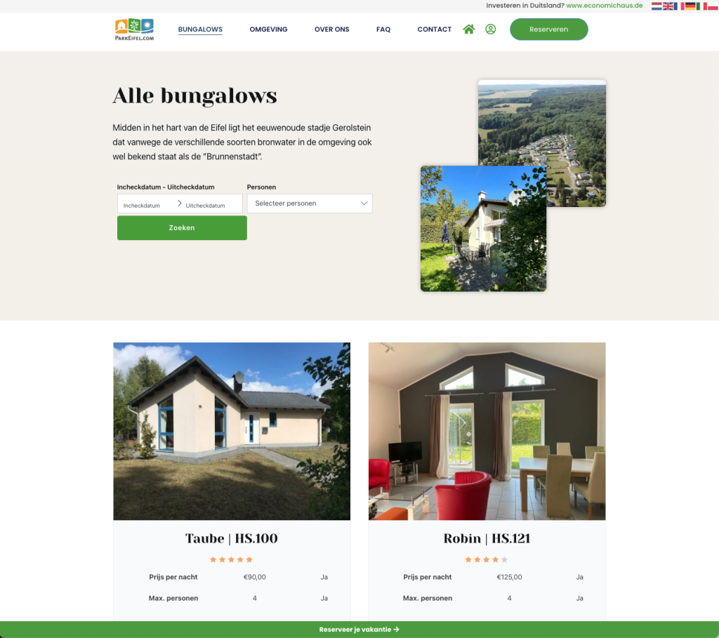 Schermafbeelding van de website van Park Eifel