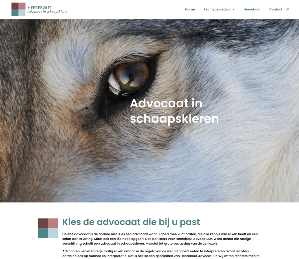 Schermafbeelding van de website van Heerebout Advocatuur, deel 1