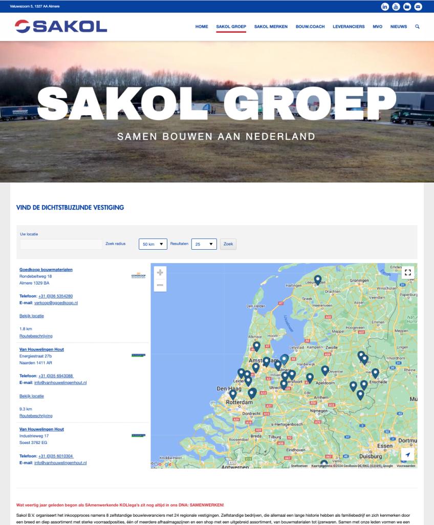 Schermafbeelding van de website van Sakol, deel 2