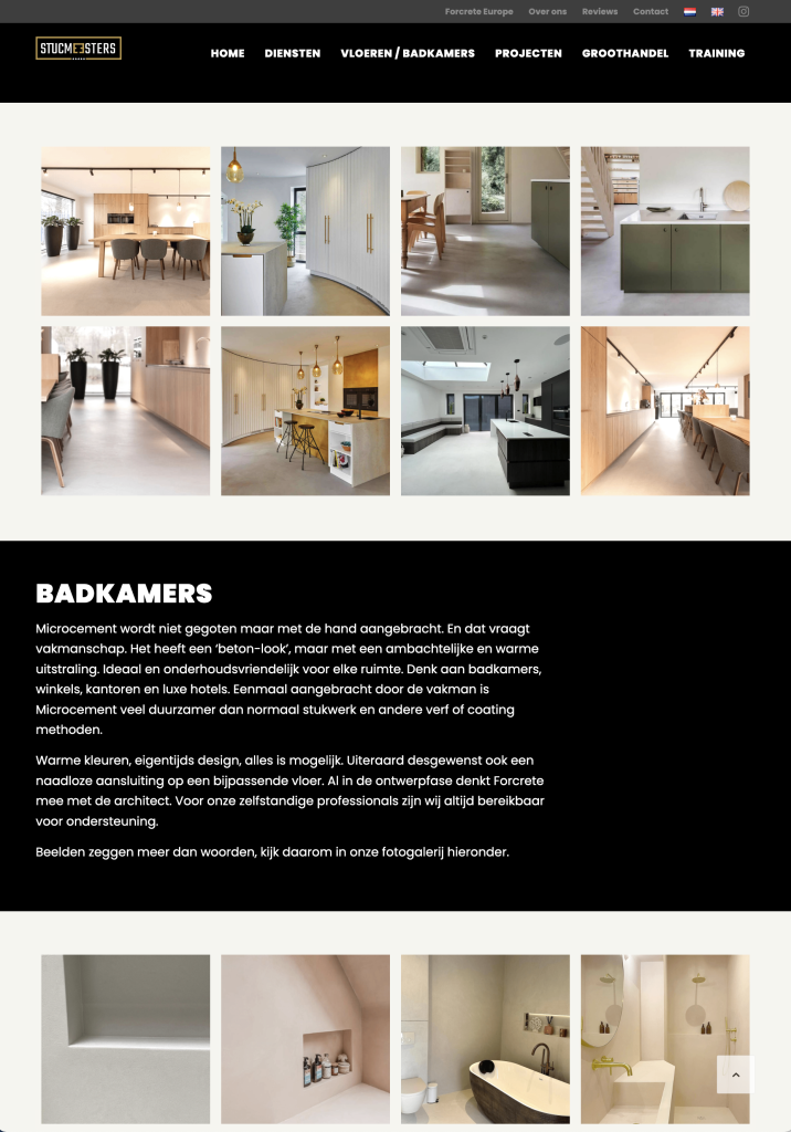 Schermafbeelding van de website van Stucmeesters, deel 2