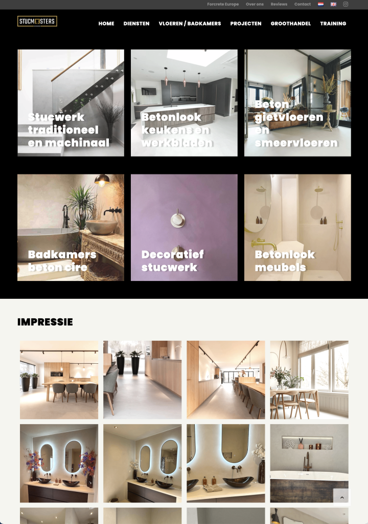 Schermafbeelding van de website van Stucmeesters, deel 1