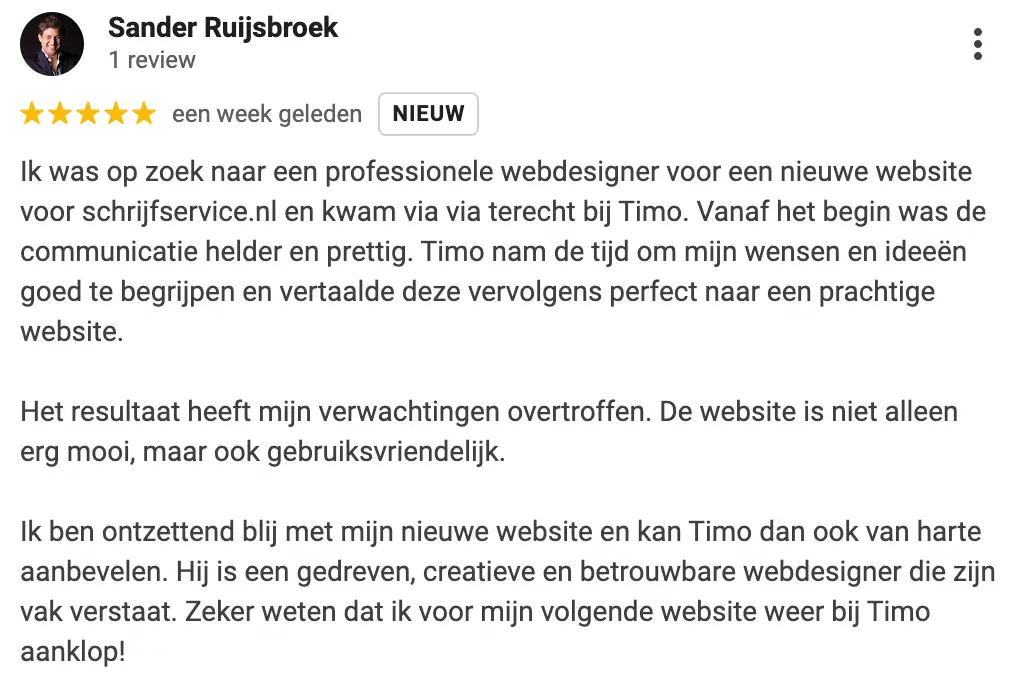 Schermafbeelding van de website van Schrijfservice.nl, deel 1