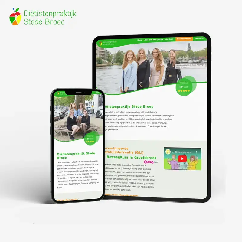 Schermafbeelding van de website van Diëtistenpraktijk Stede Broec, deel 2