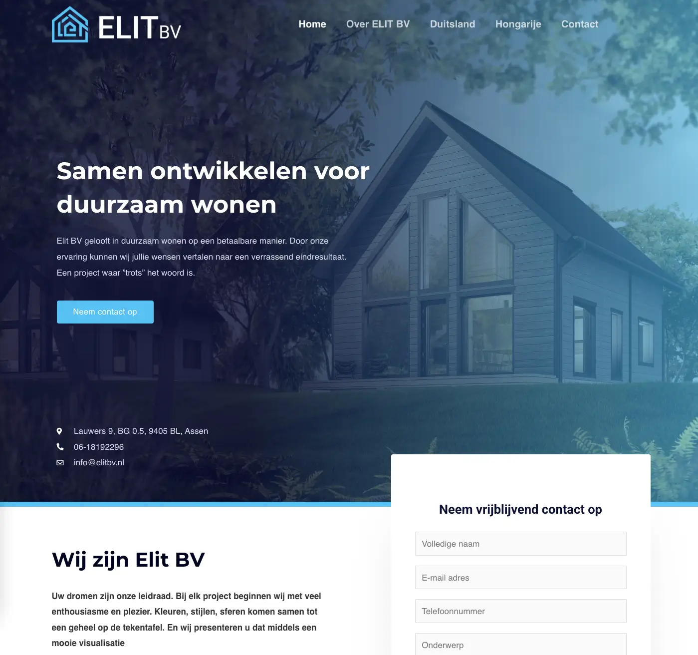 Schermafbeelding van de website van Elit BV, deel 1