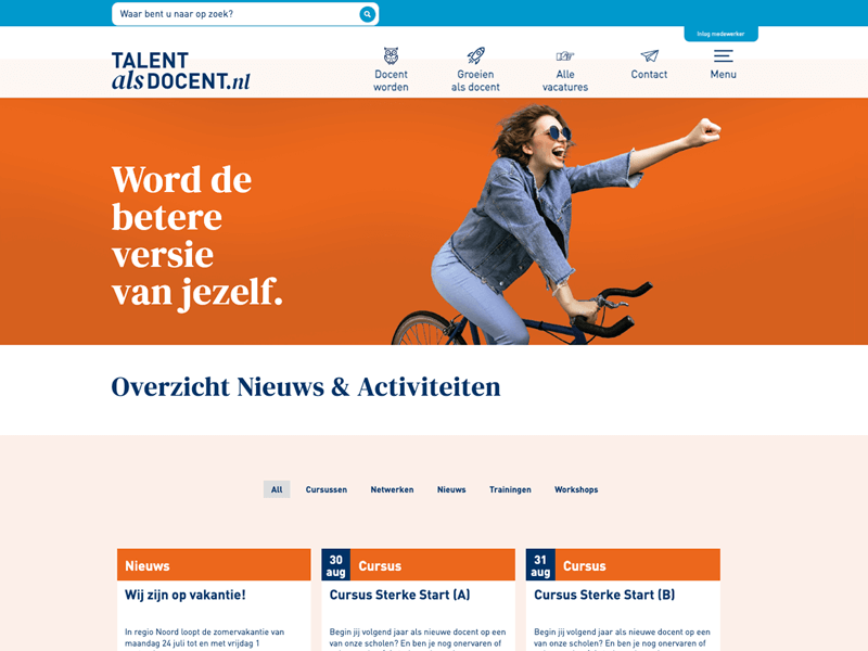 Schermafbeelding van de website van Talent als docent, deel 2