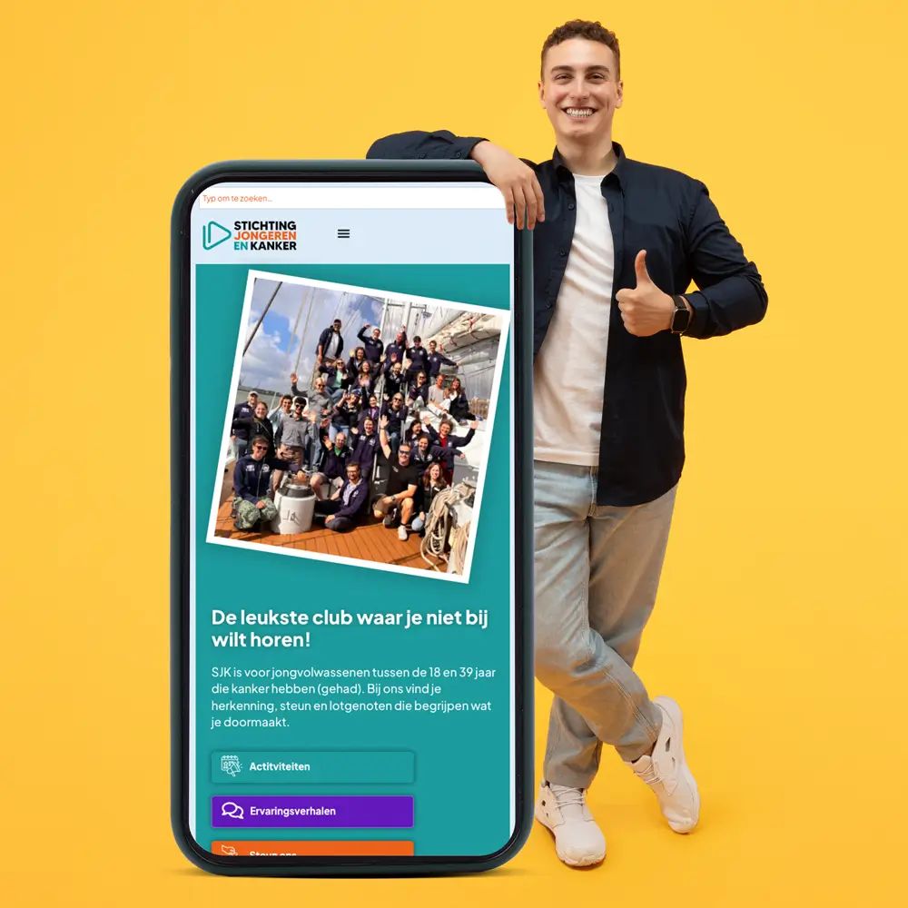 Mobiele website voor een vereniging op een grote telefoon