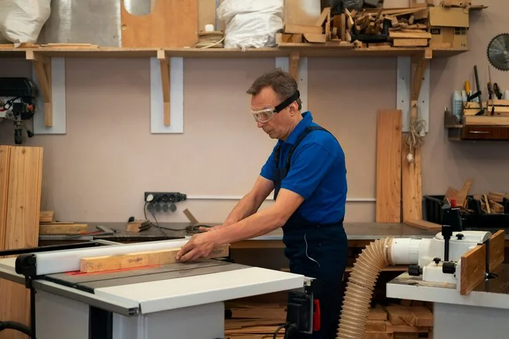 Interieurbouw vakman werkt aan maatwerk in moderne werkplaats
