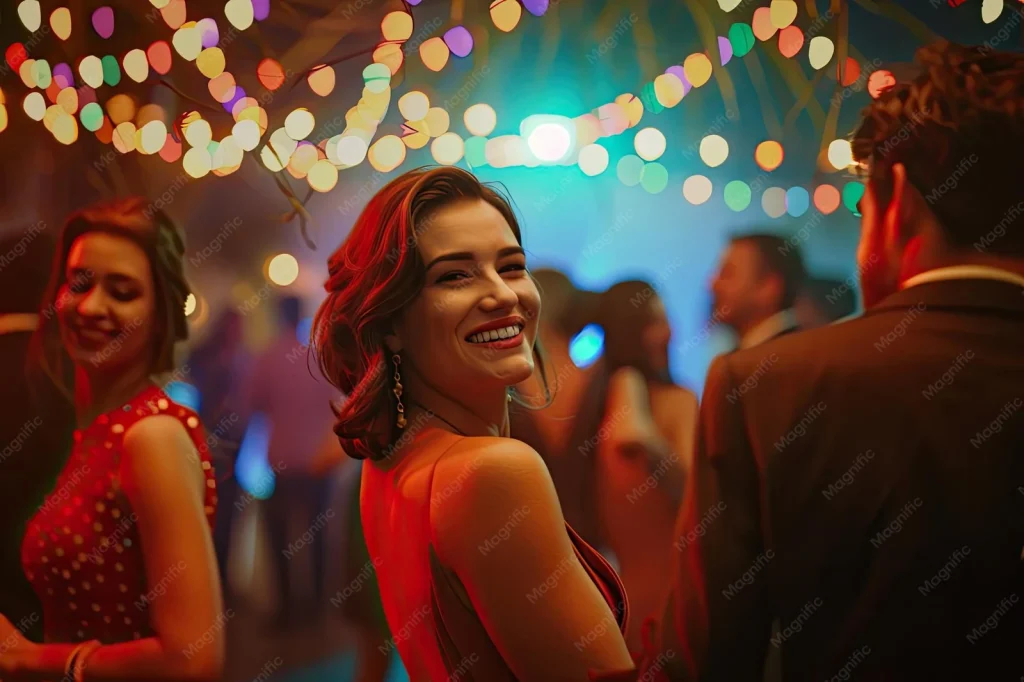 Feest en entertainment met dansende gasten op een feest