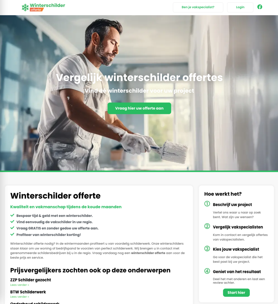 Website Winterschilder offerte voor het vergelijken van schildersoffertes
