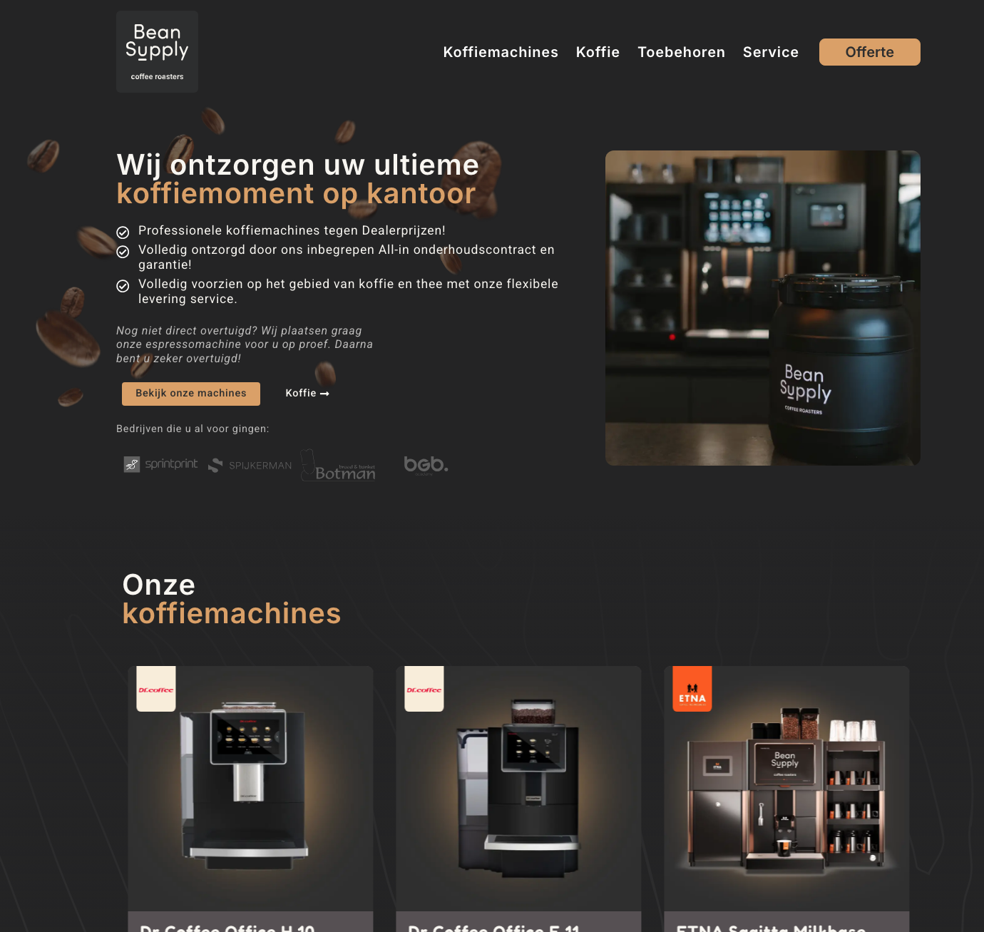 Schermafbeelding van de website van Bean Supply, deel 1
