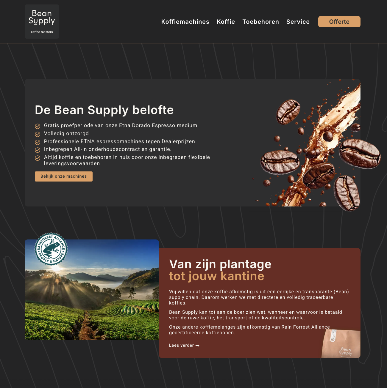 Schermafbeelding van de website van Bean Supply, deel 2