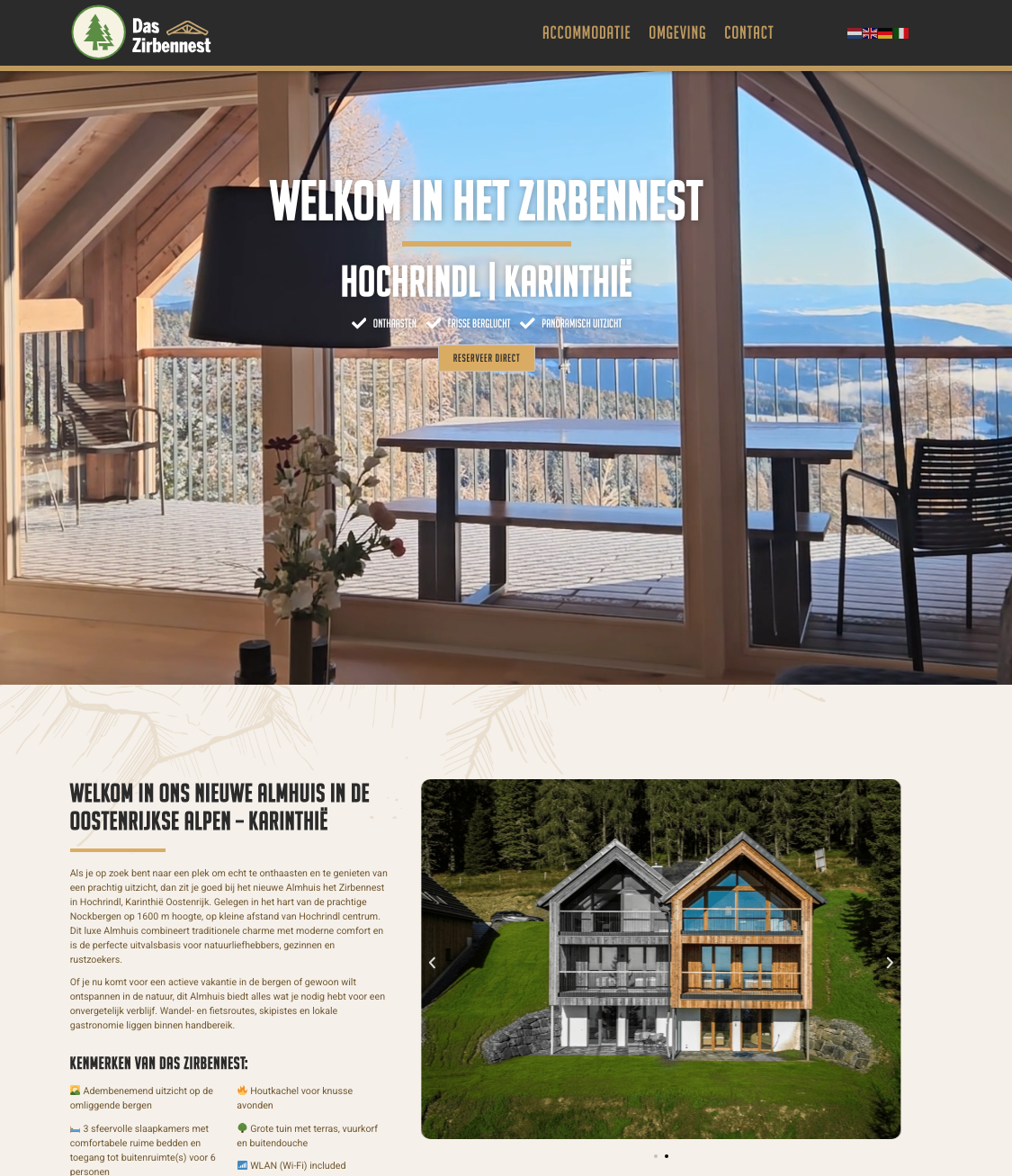Schermafbeelding van de website van Das Zirbennest, deel 1