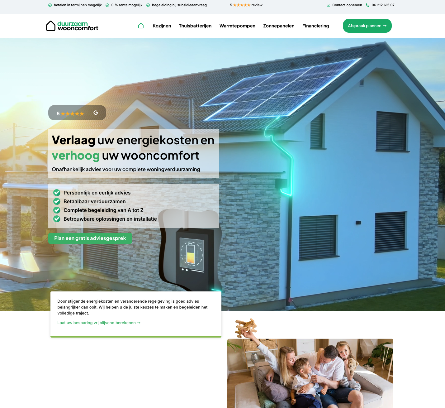 Schermafbeelding van de website van Duurzaam Wooncomfort, deel 1