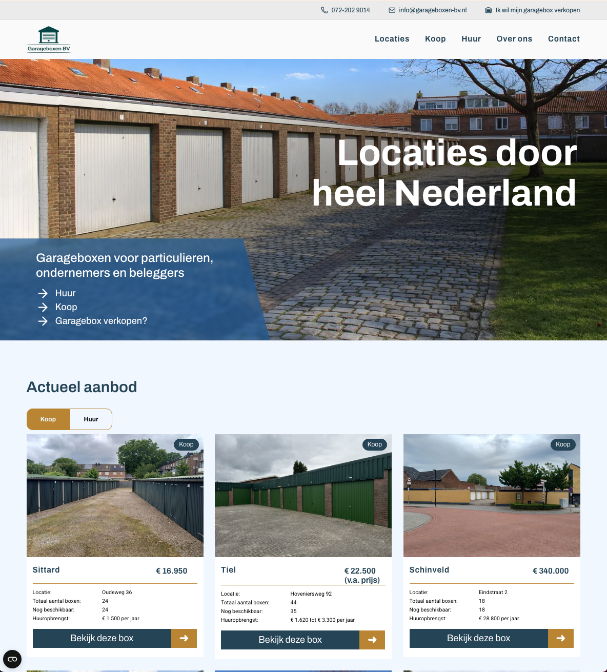 Schermafbeelding van de website van Koop een Garagebox, deel 2