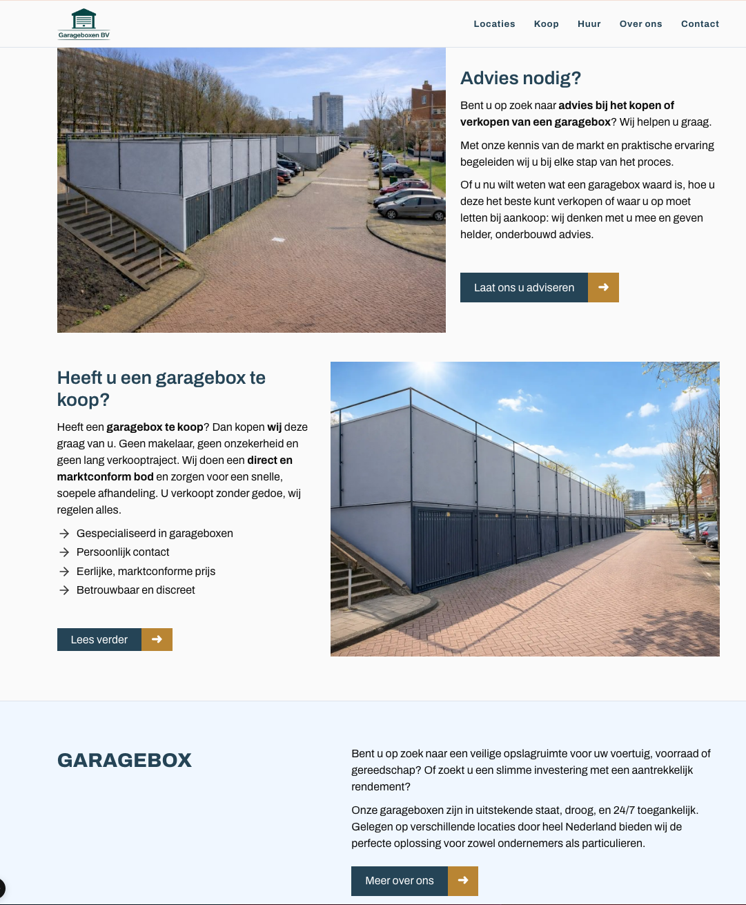 Schermafbeelding van de website van Koop een Garagebox, deel 1