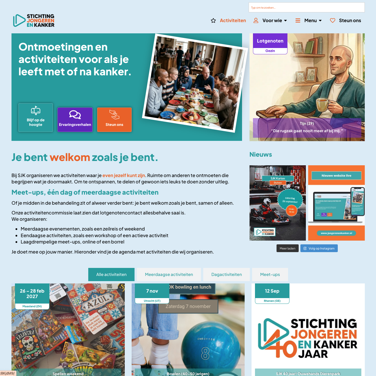 Schermafbeelding van de website van Stichting Jongeren en Kanker, deel 1