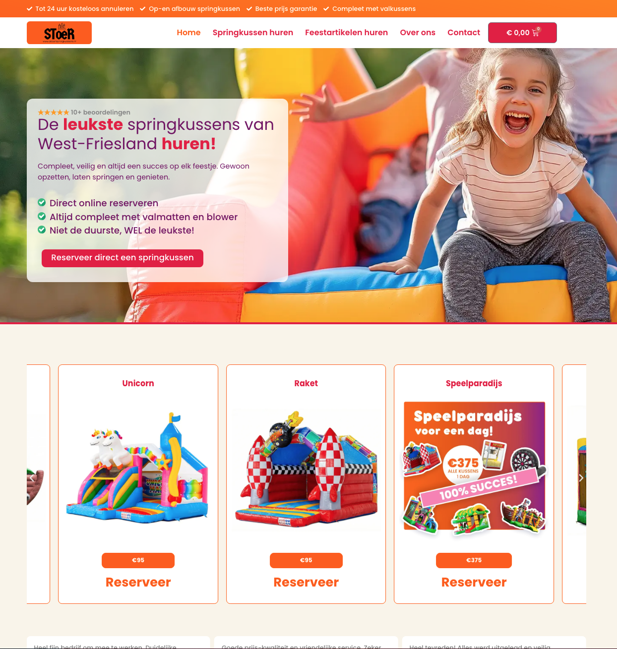 Schermafbeelding van de website van Stoer Springkussens, deel 1