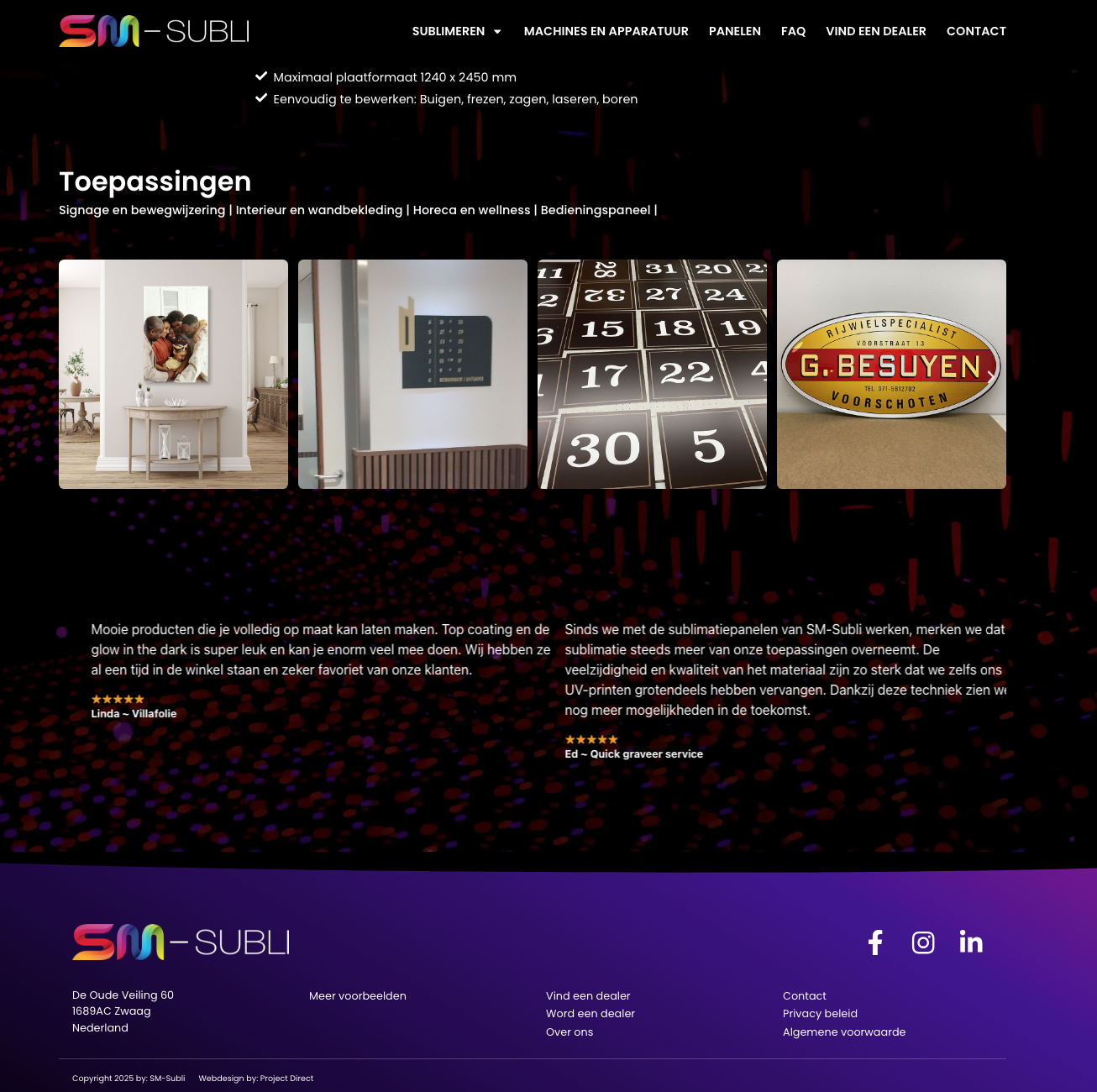 Schermafbeelding van de website van SM-Subli, deel 1
