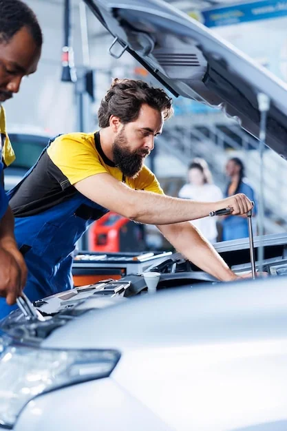 Autobedrijven en garages – monteurs werken samen aan onderhoud