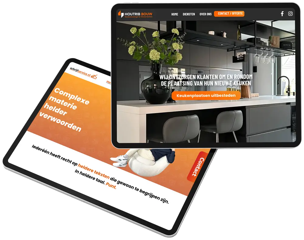 Twee tablets met websites van een bouwbedrijf, gebouwd door Project Direct