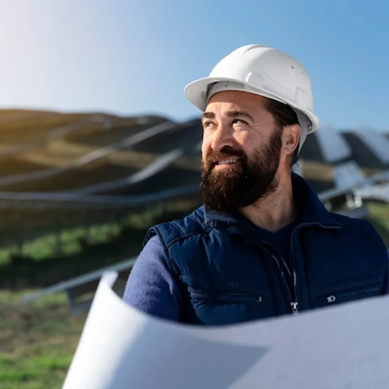 Duurzame energie – uitgelichte afbeelding engineer bij zonnepark